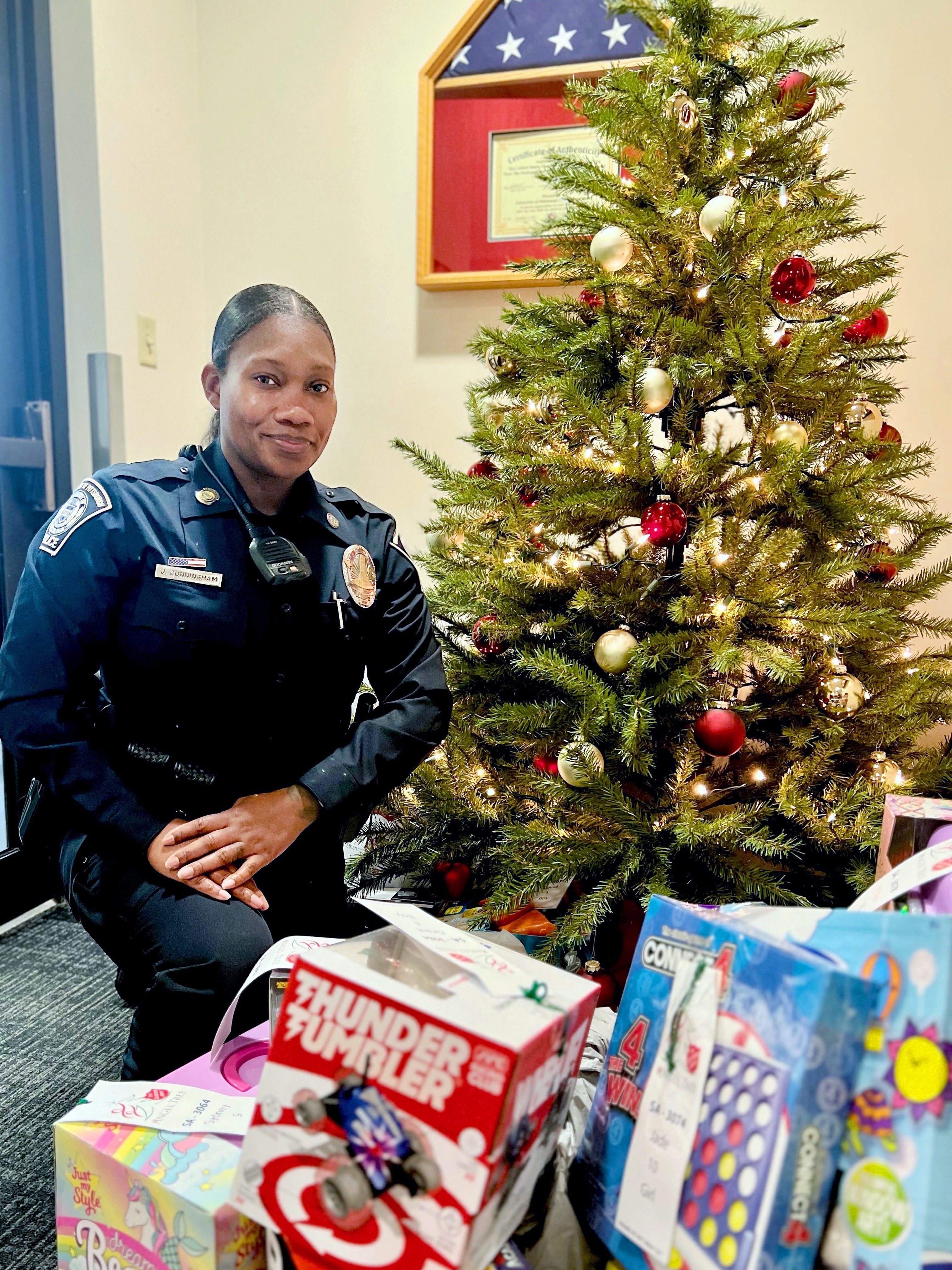  Pitt Police Officer Jamie Cunningham said the Office of Public Safety and Emergency Management will provide Christmas gifts to 60 children in need throughout the Pittsburgh metro area.  