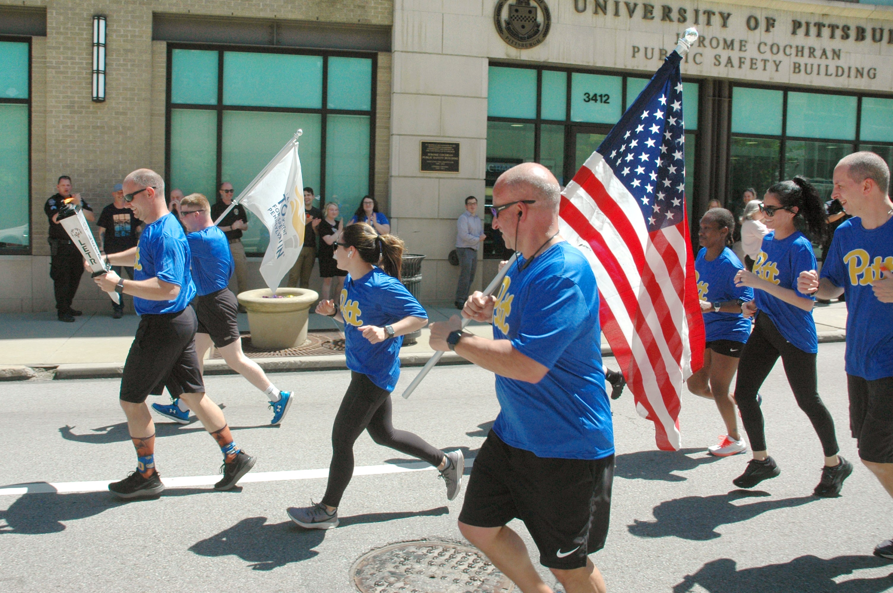 The University of Pittsburgh Police Department's runners in the Law Enforcement Torch Run for Special Olympics Pennsylvania.