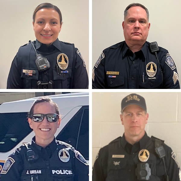 Top from left: Lt. Brooke Riley and Lt. Michael Mock. Bottom from left: Sgt. Jessica Urban and Sgt. Scott Dubrosky.