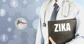 Doctor holding folder with Zika information