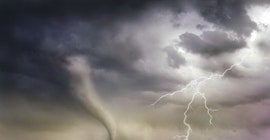Tornado and lightning bolt in the sky