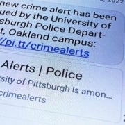 crime alert text on a smartphone screen